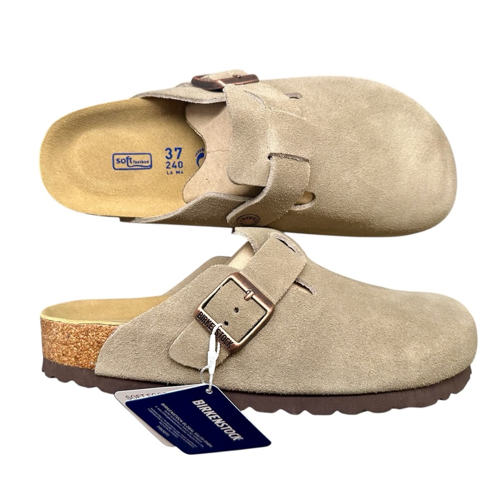 Birkenstock Boston Taupe Suede Clogs EU 37 Narrow NWT
